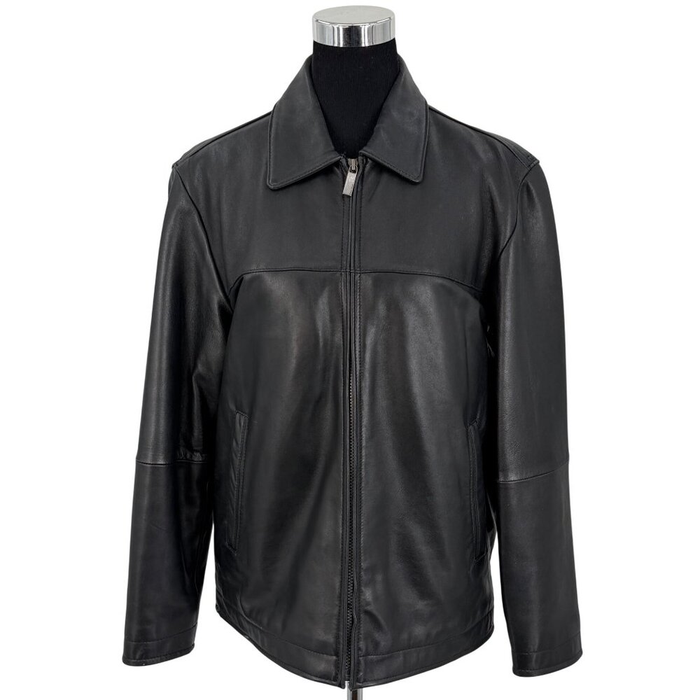 VTG Perry Ellis Portfolio Mens Black Lambskin Leather Jacket | 90s Quiet Luxury - Picture 2 of 16